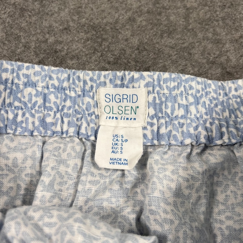 Sigrid Olsen Blue White Floral Print Linen Ruffled Mini Skirt Women's Size Small - Picture 2 of 5